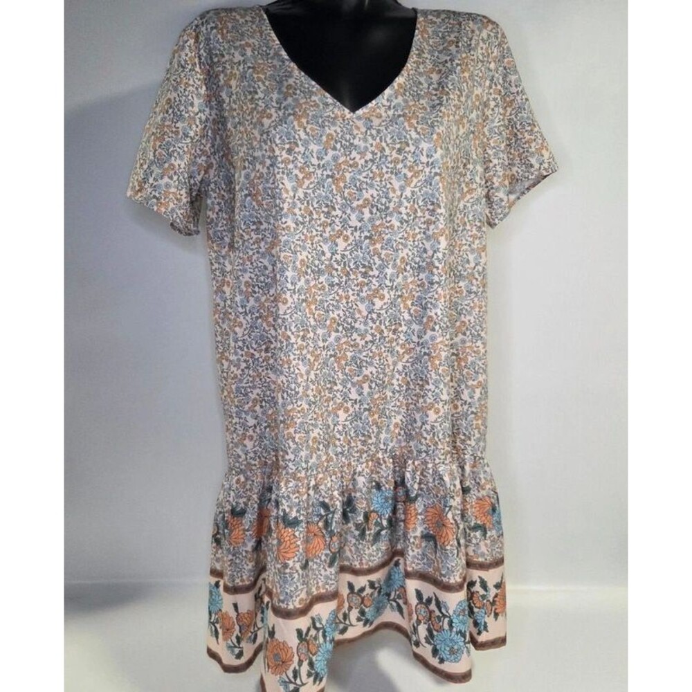 Boho Dress Womens XL Blue Orange Cream Floral